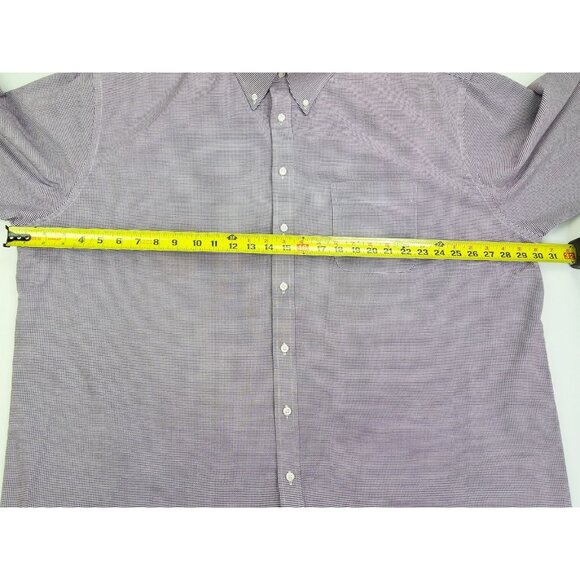 Stafford Big Size 19 36-37 Burgundy White Houndstooth Wrinkle Free Oxford Shirt - Picture 3 of 7